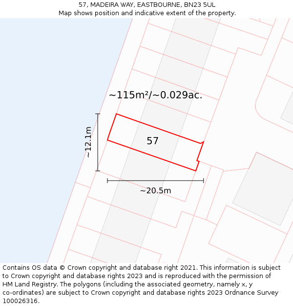 57, MADEIRA WAY, EASTBOURNE, BN23 5UL: Plot and title map