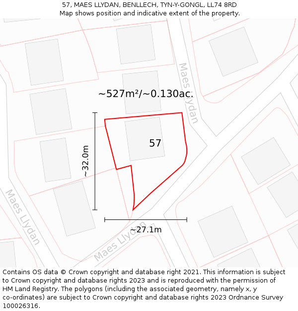 57, MAES LLYDAN, BENLLECH, TYN-Y-GONGL, LL74 8RD: Plot and title map