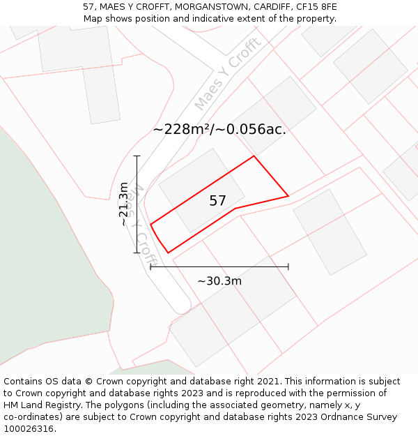 57, MAES Y CROFFT, MORGANSTOWN, CARDIFF, CF15 8FE: Plot and title map