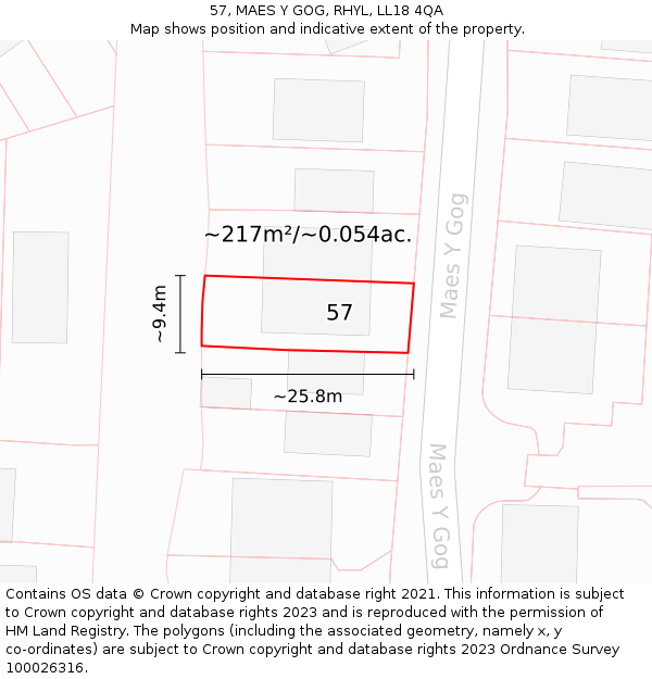 57, MAES Y GOG, RHYL, LL18 4QA: Plot and title map