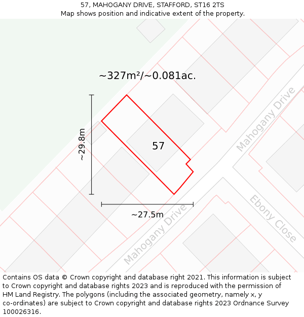 57, MAHOGANY DRIVE, STAFFORD, ST16 2TS: Plot and title map