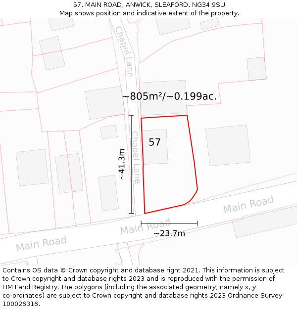 57, MAIN ROAD, ANWICK, SLEAFORD, NG34 9SU: Plot and title map