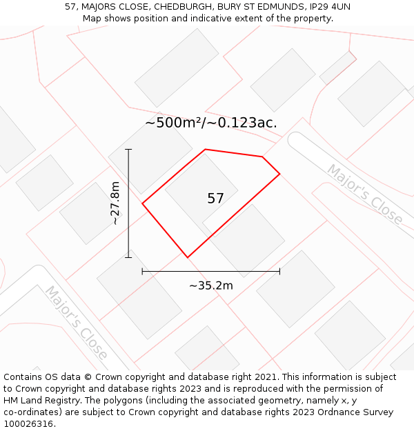 57, MAJORS CLOSE, CHEDBURGH, BURY ST EDMUNDS, IP29 4UN: Plot and title map