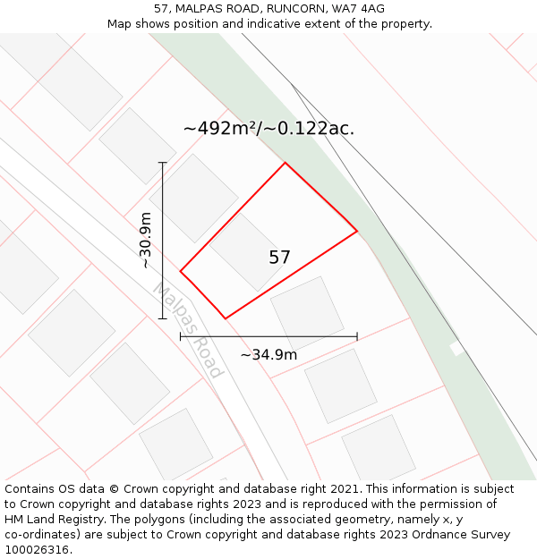 57, MALPAS ROAD, RUNCORN, WA7 4AG: Plot and title map