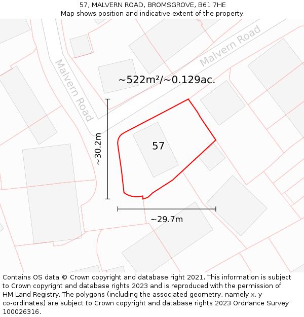 57, MALVERN ROAD, BROMSGROVE, B61 7HE: Plot and title map