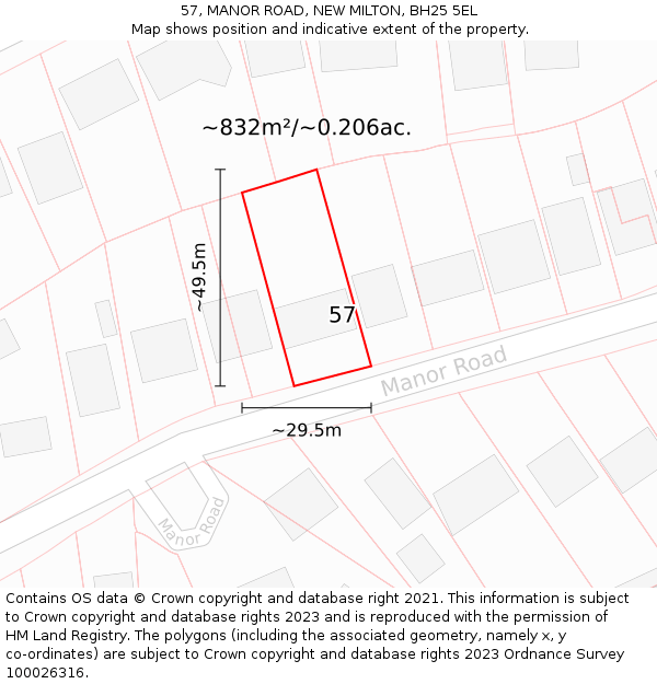 57, MANOR ROAD, NEW MILTON, BH25 5EL: Plot and title map