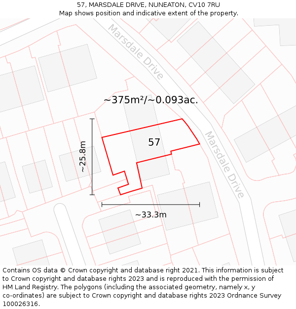 57, MARSDALE DRIVE, NUNEATON, CV10 7RU: Plot and title map