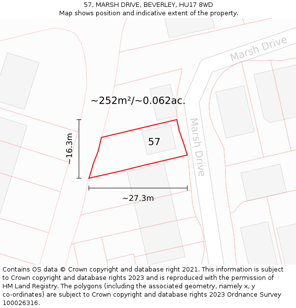 57, MARSH DRIVE, BEVERLEY, HU17 8WD: Plot and title map