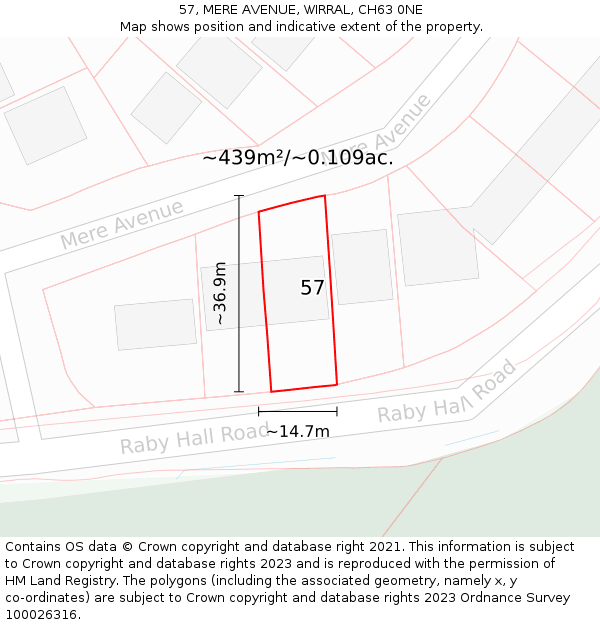 57, MERE AVENUE, WIRRAL, CH63 0NE: Plot and title map