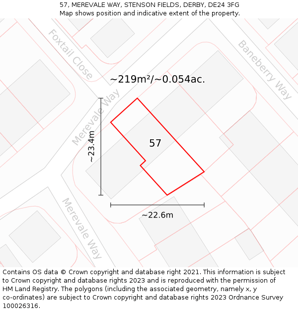 57, MEREVALE WAY, STENSON FIELDS, DERBY, DE24 3FG: Plot and title map