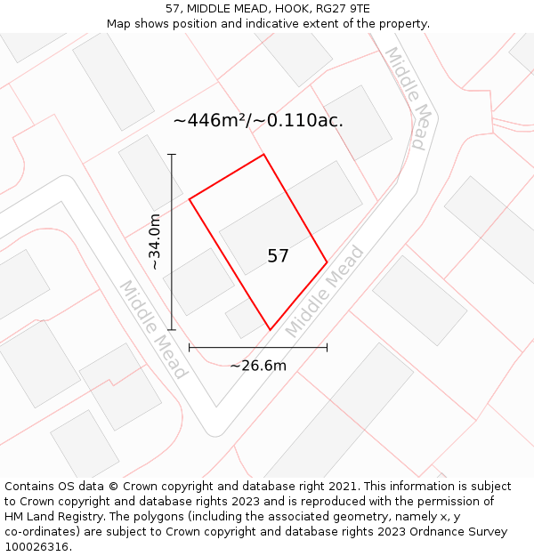 57, MIDDLE MEAD, HOOK, RG27 9TE: Plot and title map