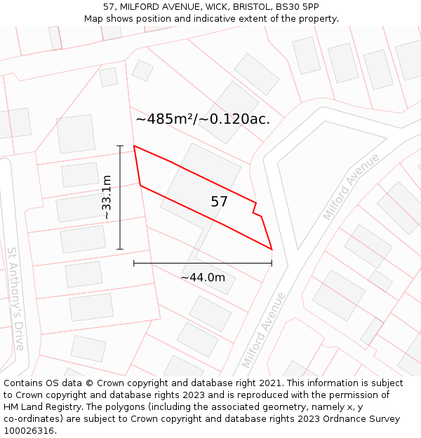 57, MILFORD AVENUE, WICK, BRISTOL, BS30 5PP: Plot and title map