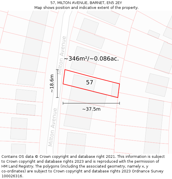 57, MILTON AVENUE, BARNET, EN5 2EY: Plot and title map