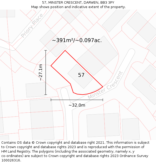 57, MINSTER CRESCENT, DARWEN, BB3 3PY: Plot and title map