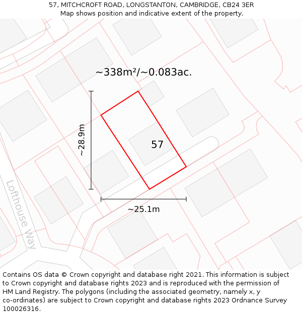 57, MITCHCROFT ROAD, LONGSTANTON, CAMBRIDGE, CB24 3ER: Plot and title map