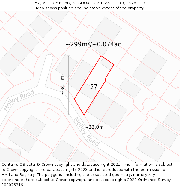 57, MOLLOY ROAD, SHADOXHURST, ASHFORD, TN26 1HR: Plot and title map