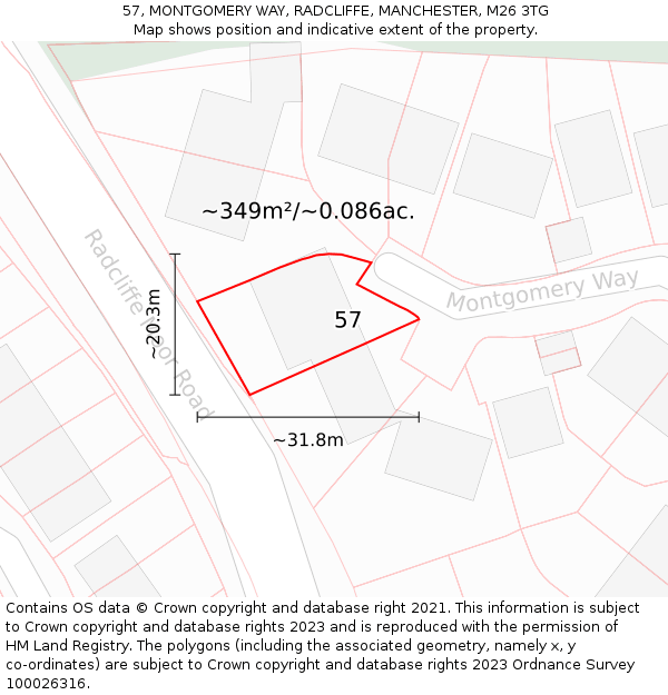 57, MONTGOMERY WAY, RADCLIFFE, MANCHESTER, M26 3TG: Plot and title map