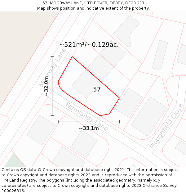 57, MOORWAY LANE, LITTLEOVER, DERBY, DE23 2FR: Plot and title map