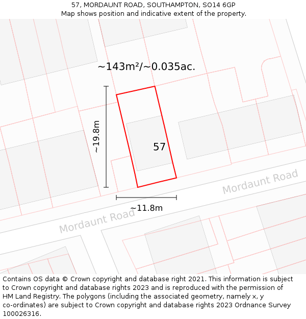 57, MORDAUNT ROAD, SOUTHAMPTON, SO14 6GP: Plot and title map