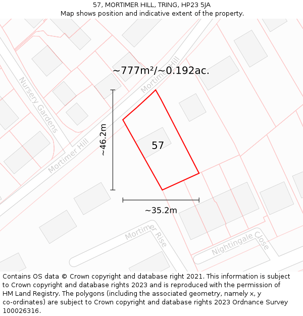 57, MORTIMER HILL, TRING, HP23 5JA: Plot and title map