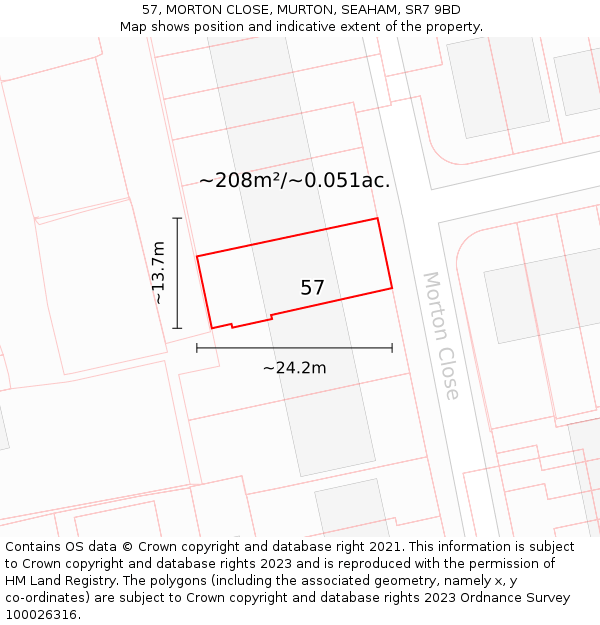 57, MORTON CLOSE, MURTON, SEAHAM, SR7 9BD: Plot and title map