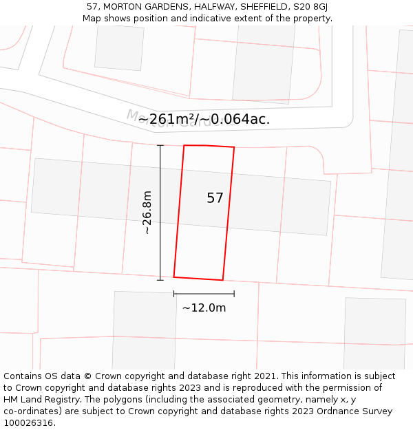 57, MORTON GARDENS, HALFWAY, SHEFFIELD, S20 8GJ: Plot and title map