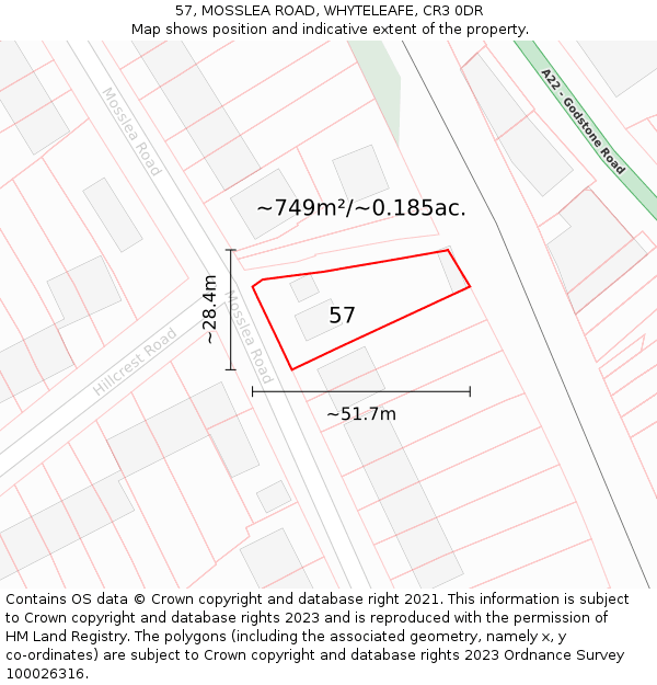 57, MOSSLEA ROAD, WHYTELEAFE, CR3 0DR: Plot and title map