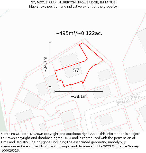 57, MOYLE PARK, HILPERTON, TROWBRIDGE, BA14 7UE: Plot and title map