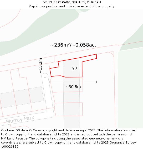 57, MURRAY PARK, STANLEY, DH9 0PN: Plot and title map