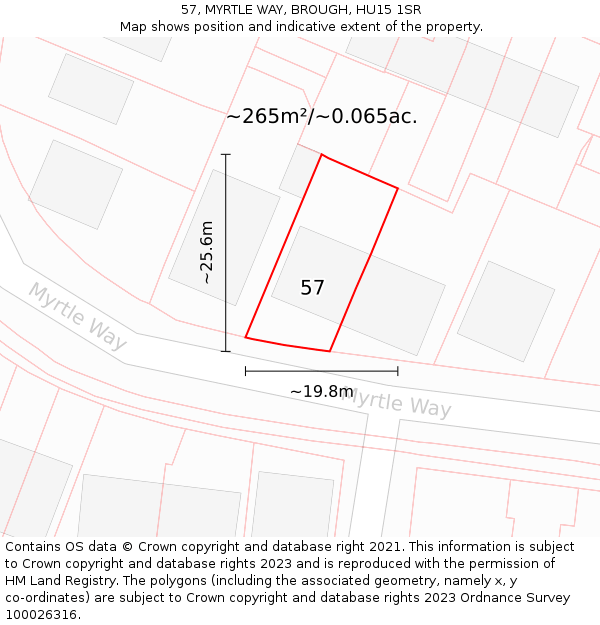 57, MYRTLE WAY, BROUGH, HU15 1SR: Plot and title map