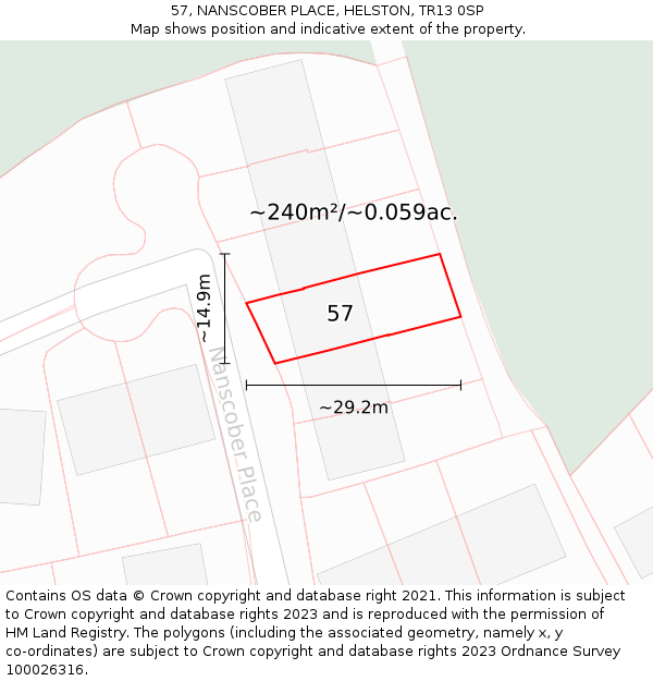 57, NANSCOBER PLACE, HELSTON, TR13 0SP: Plot and title map