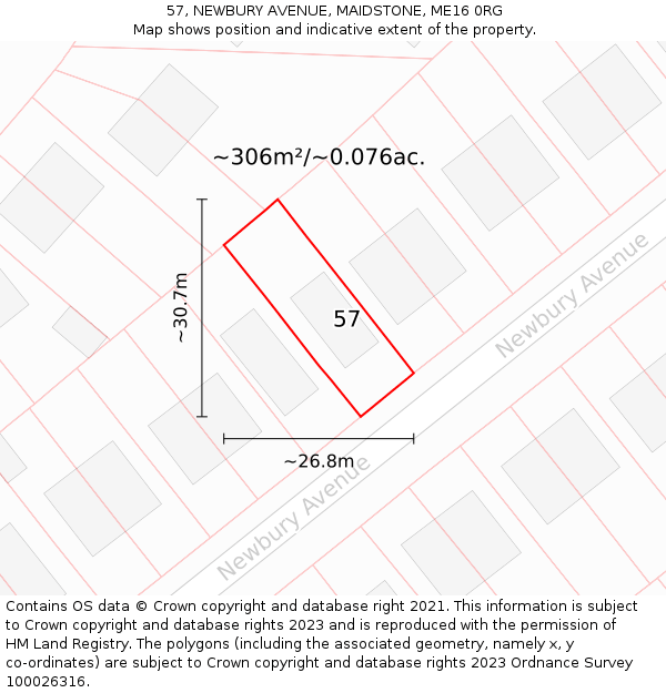 57, NEWBURY AVENUE, MAIDSTONE, ME16 0RG: Plot and title map