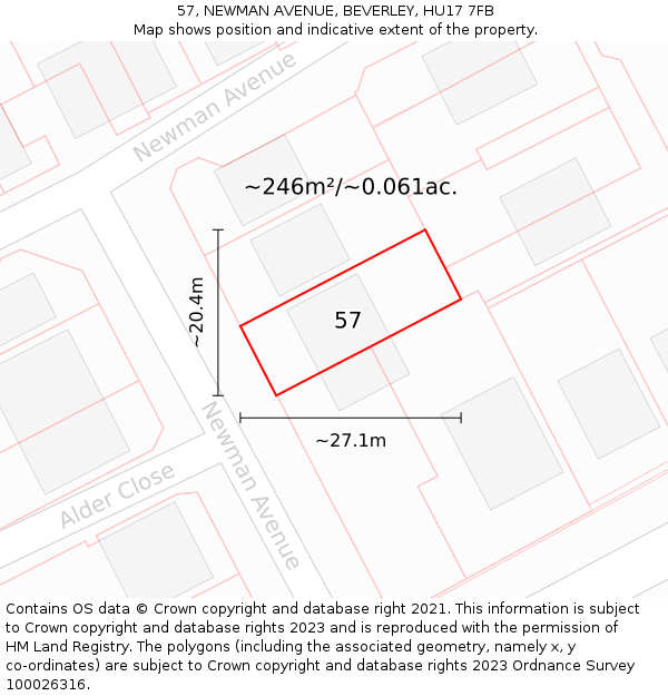 57, NEWMAN AVENUE, BEVERLEY, HU17 7FB: Plot and title map