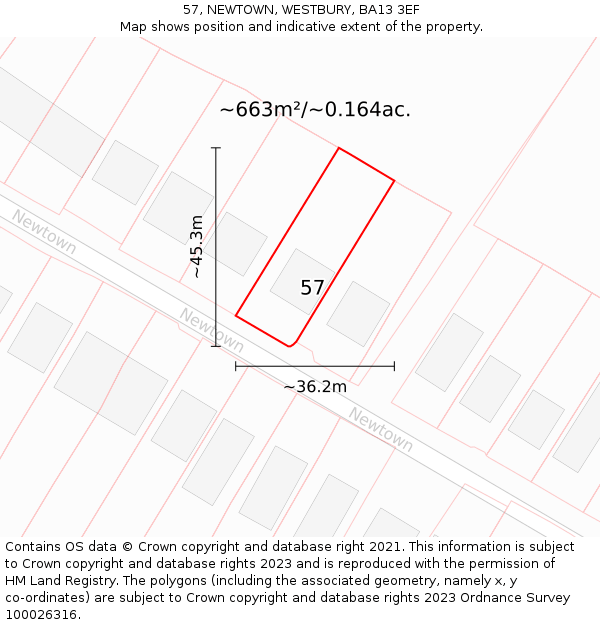 57, NEWTOWN, WESTBURY, BA13 3EF: Plot and title map