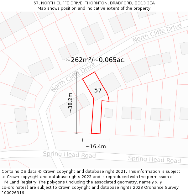 57, NORTH CLIFFE DRIVE, THORNTON, BRADFORD, BD13 3EA: Plot and title map