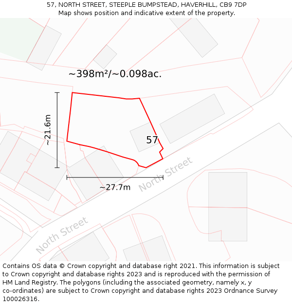 57, NORTH STREET, STEEPLE BUMPSTEAD, HAVERHILL, CB9 7DP: Plot and title map