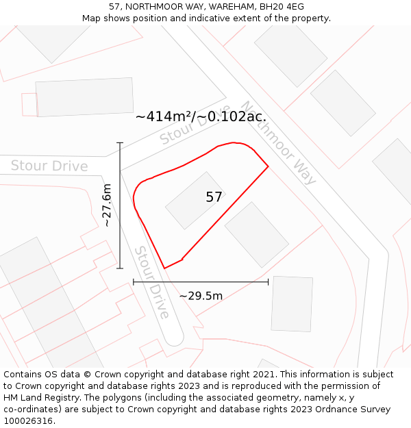 57, NORTHMOOR WAY, WAREHAM, BH20 4EG: Plot and title map