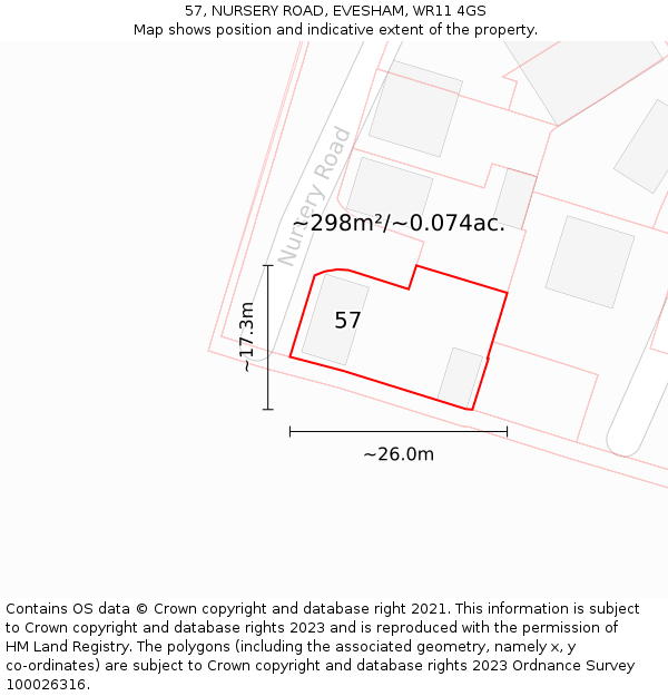 57, NURSERY ROAD, EVESHAM, WR11 4GS: Plot and title map