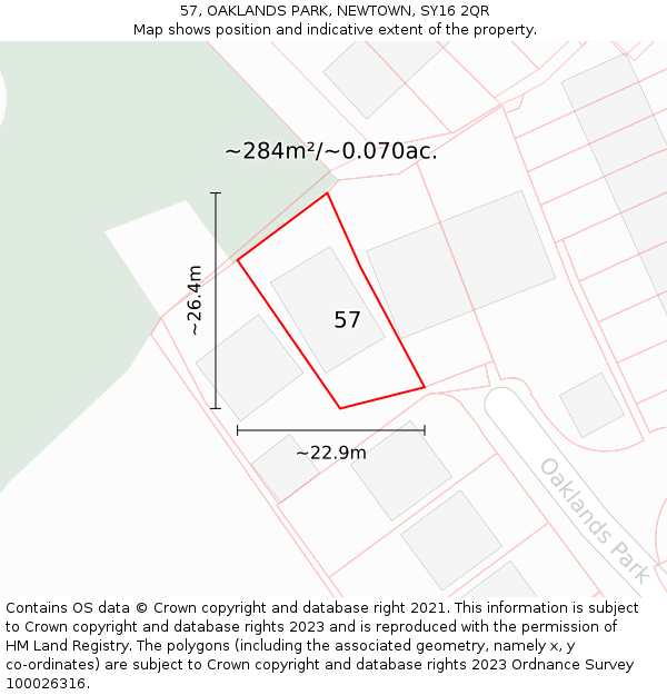 57, OAKLANDS PARK, NEWTOWN, SY16 2QR: Plot and title map