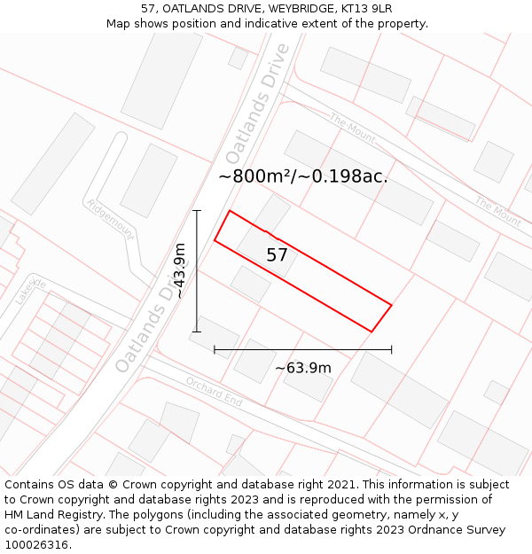 57, OATLANDS DRIVE, WEYBRIDGE, KT13 9LR: Plot and title map