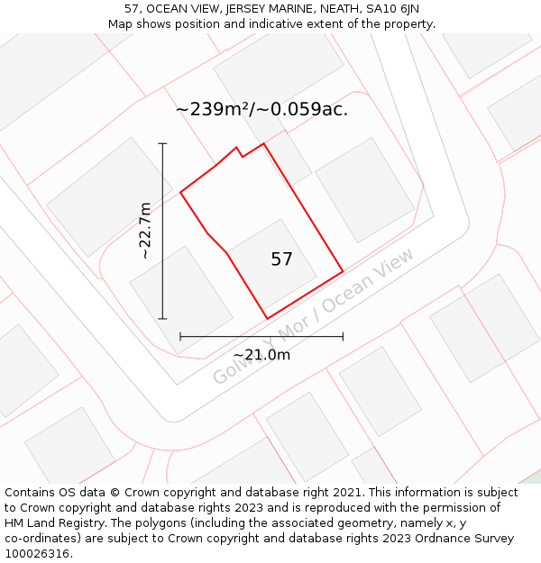 57, OCEAN VIEW, JERSEY MARINE, NEATH, SA10 6JN: Plot and title map