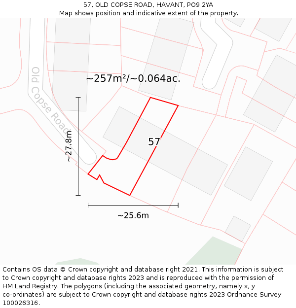 57, OLD COPSE ROAD, HAVANT, PO9 2YA: Plot and title map