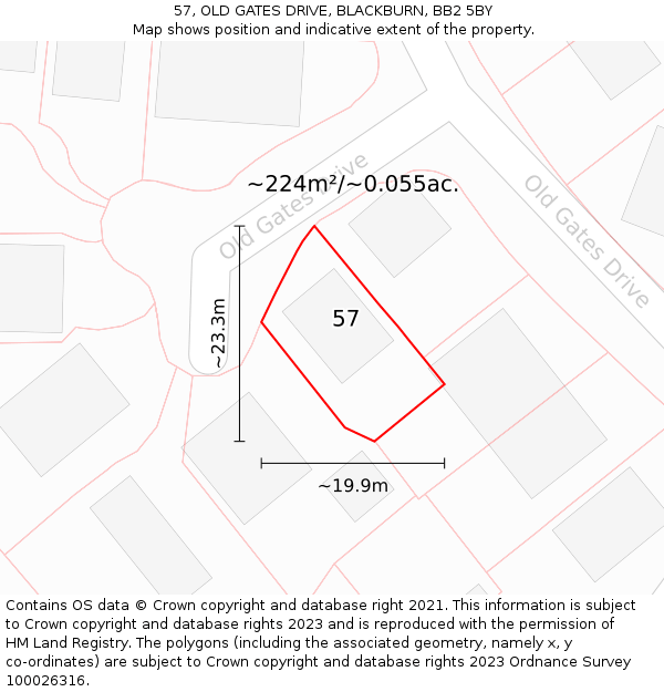 57, OLD GATES DRIVE, BLACKBURN, BB2 5BY: Plot and title map