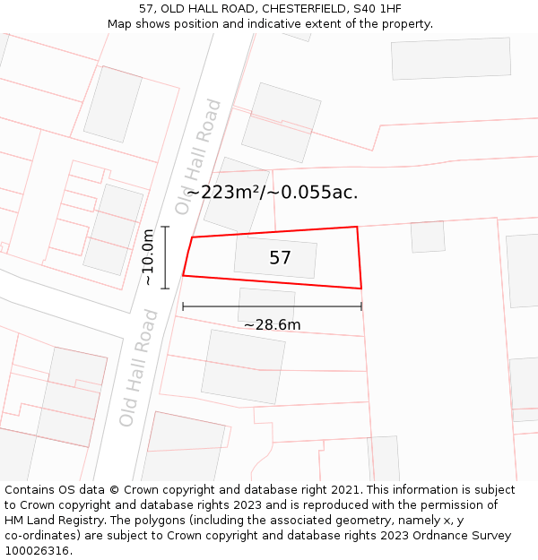 57, OLD HALL ROAD, CHESTERFIELD, S40 1HF: Plot and title map