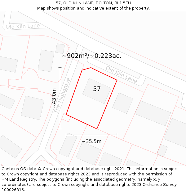 57, OLD KILN LANE, BOLTON, BL1 5EU: Plot and title map