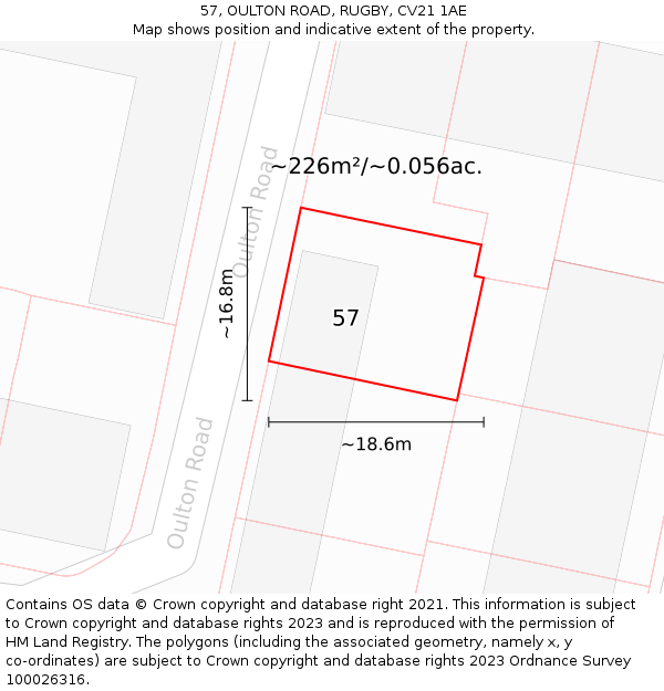 57, OULTON ROAD, RUGBY, CV21 1AE: Plot and title map