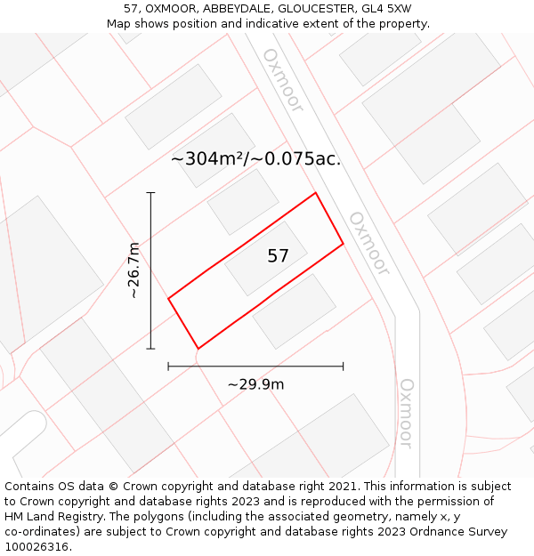 57, OXMOOR, ABBEYDALE, GLOUCESTER, GL4 5XW: Plot and title map