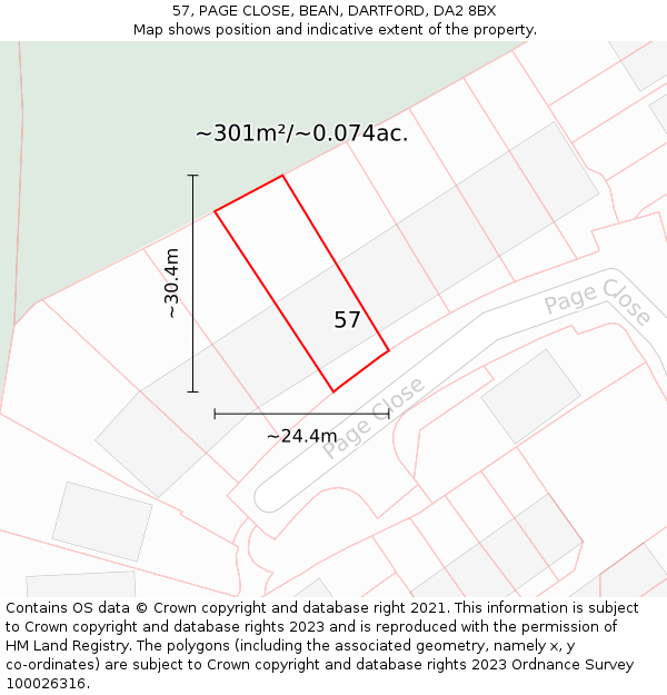 57, PAGE CLOSE, BEAN, DARTFORD, DA2 8BX: Plot and title map