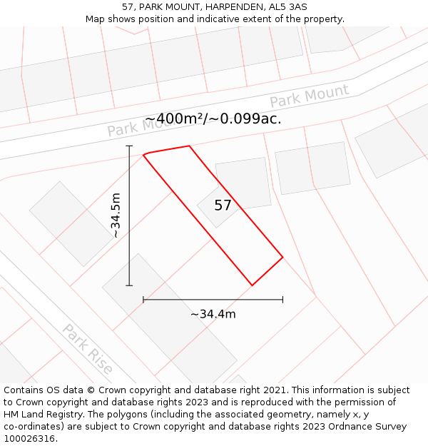 57, PARK MOUNT, HARPENDEN, AL5 3AS: Plot and title map