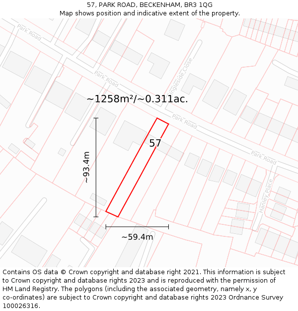 57, PARK ROAD, BECKENHAM, BR3 1QG: Plot and title map